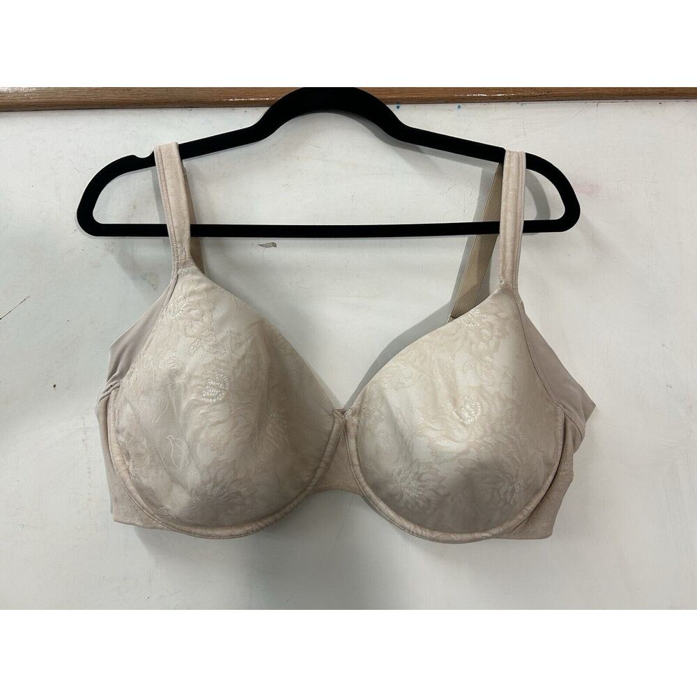 Bali 42DD Tan Lace Overlay Bra Underwire Lined Adjustable Straps Hook Eye Sexy